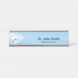 メディカルホワイト3Dカデュースブルーデザイン デスクネームプレート