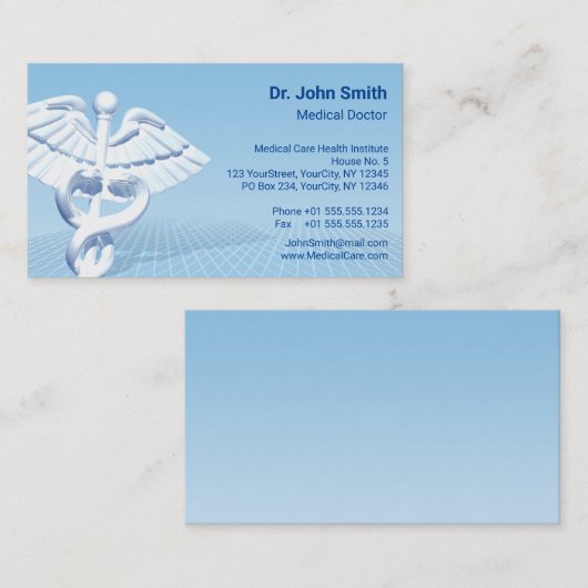 メディカルホワイト3Dカドゥセウスブルーデザイン 名刺 (正面/裏面)