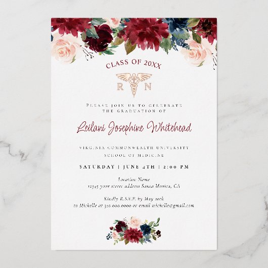 メディカルマルサラブルゴーニュフローラ卒業パーティー 箔招待状 (正面)