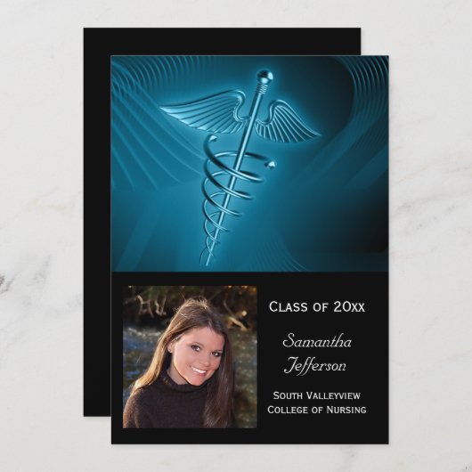 メディカルロゴ写真の卒業 招待状 (正面/裏面)