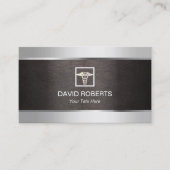 メディカル縁どメタルおよびレザーの背景 名刺 (正面)