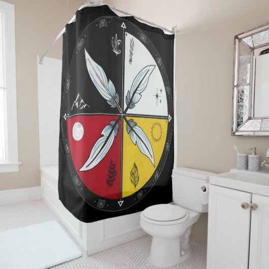 メディシン・ホイール・マンダラ・ラウンド先住民 シャワーカーテン (インサイチュ)