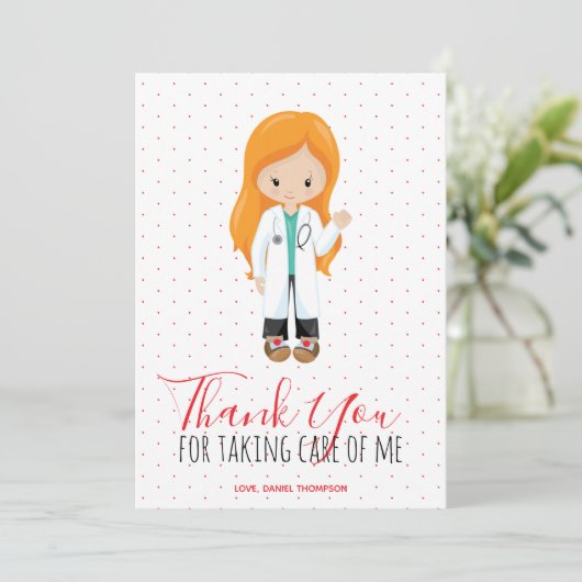 メディックジンジャーメスドクターレッドスクリプト水玉模様 サンキューカード (スタンド正面)
