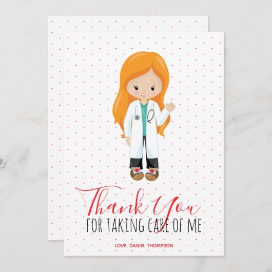 メディックジンジャーメスドクターレッドスクリプト水玉模様 サンキューカード (正面/裏面)