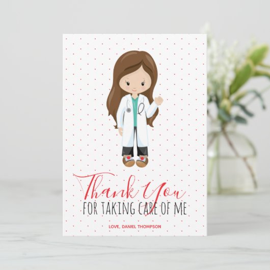 メディックドクターレッドタイポグラフィ水玉模様 サンキューカード (スタンド正面)
