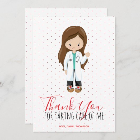 メディックドクターレッドタイポグラフィ水玉模様 サンキューカード (正面/裏面)