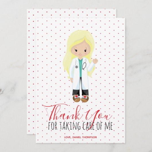 メディックブロンドドクターレッドタイポグラフィ水玉模様 サンキューカード