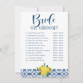 メディテラネアンブルータイルレモンブライダルシャワーゲーム 招待状 (正面)