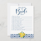 メディテラネアンブルータイルレモンブライダルシャワーゲーム 招待状 (正面)