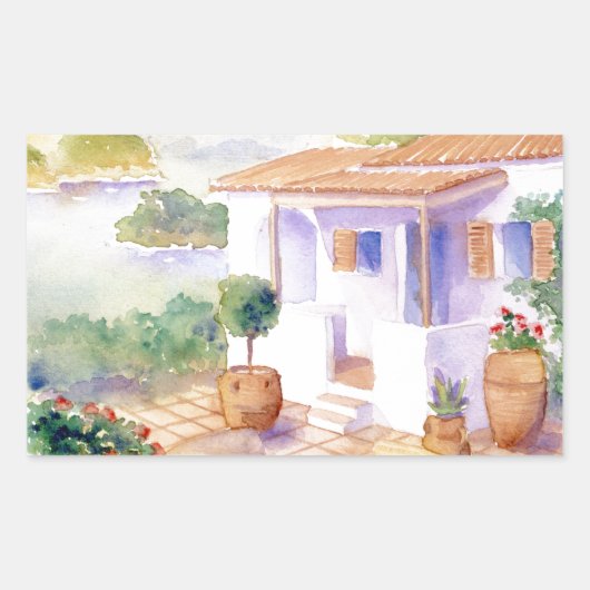 メディテラネアンヴィラ長方形ステッカー 長方形シール (正面)