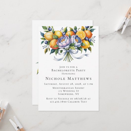 メディテレーニアンの柑橘の花束 ブライズメイドパーティー 招待状 (正面/裏面インサイチュ)
