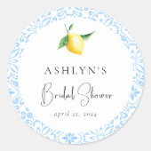 メディテレーニアンタイル レモン ブライダルシャワーステッカー ラウンドシール (正面)