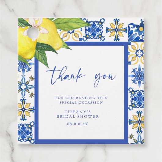 メディテレーニアンブルータイル レモン ブライダルシャワー フェイバータグ (正面)