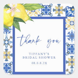 メディテレーニアンブルーレモンのウェディングシャワーの感謝メッセージ スクエアシール