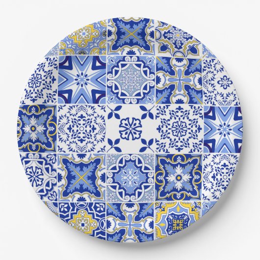 メディテレーニアンモザイクタイルのベビーシャワー ペーパープレート (正面)