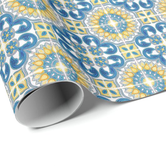 メディテレーニア イタリア 青いタイル ブライダルシャワー ラッピングペーパー (ロールコーナー)