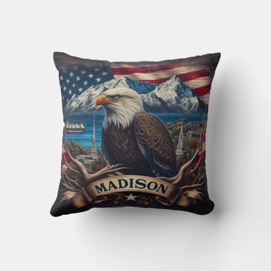 メディ威厳のあるソン景観を見下ろすイーグル クッション (裏面)