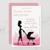 メトロシティガールモダンベビーシャワー招待状 招待状 (正面/裏面)