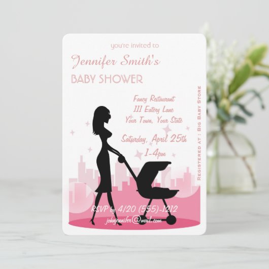 メトロシティガールモダンベビーシャワー招待状 招待状 (スタンド正面)