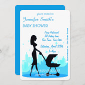 メトロシティボーイ赤ちゃんシャワーブルー 招待状 (正面/裏面)