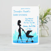 メトロシティボーイ赤ちゃんシャワーブルー 招待状 (スタンド正面)