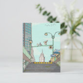 メトロストップマンハッタンNYCお洒落イラストレーション ポストカード (スタンド正面)