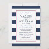 メトロストライプ結婚式招待状 |ピンクとネイビー 招待状 (正面)