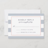 メトロストライプRSVPカード |コーラルとグレー 出欠カード (正面)
