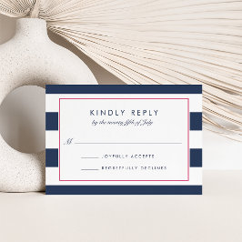 メトロストライプRSVPカード |ピンクとネイビー 出欠カード