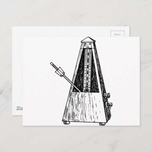 メトロノームの絵。テンポキーパー ポストカード (正面/裏面)