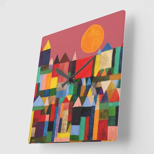 メトロポリス城と太陽 スクエア壁時計 (傾斜)