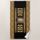 メドゥサラグジュアリーブラック&金ゴールド ビーチタオル (正面)