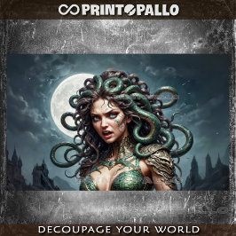 メドゥーサの神話は、彼女のヘビと月明かりの 薄葉紙