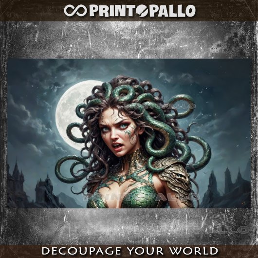 メドゥーサの神話は、彼女のヘビと月明かりの 薄葉紙