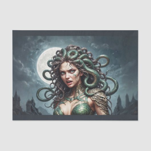 メドゥーサの神話は、彼女のヘビと月明かりの 薄葉紙 (正面)