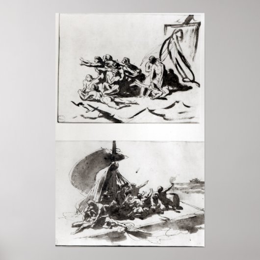 メドゥーサの筏のスケッチ2点， c.1819 ポスター (正面)