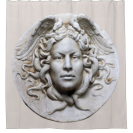 メドゥーサギリシャ復興ベージュニュートラルマーブル シャワーカーテン