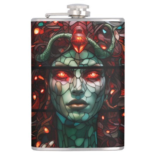 メドゥーサ – ステンドグラス窓ティファニースタイル フラスク (正面)