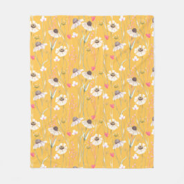メドウコテージカントリープリントイエロー フリースブランケット