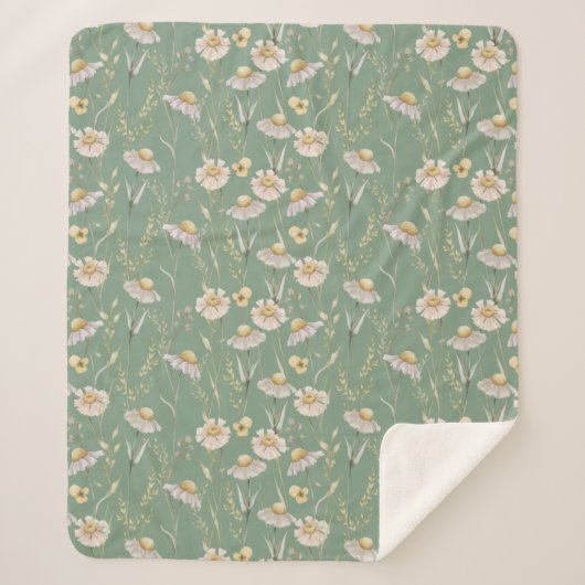 メドウコテージカントリープリントオングリーン シェルパブランケット (正面)
