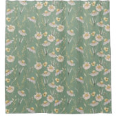 メドウコテージカントリープリントオングリーン シャワーカーテン (正面)