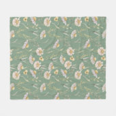 メドウコテージカントリープリントオングリーン フリースブランケット (正面(横))