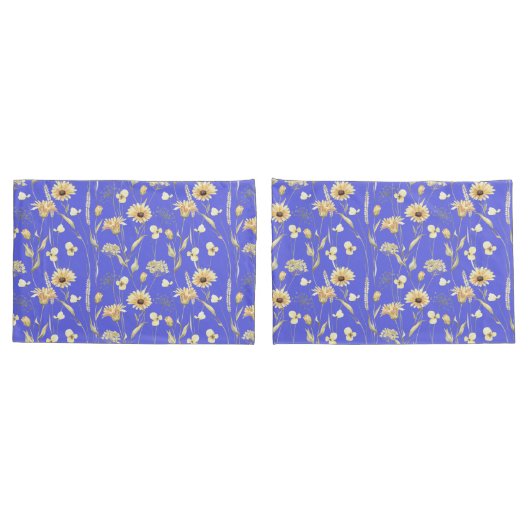 メドウコテージカントリープリントブルーピローケース 枕カバー (バックセット)