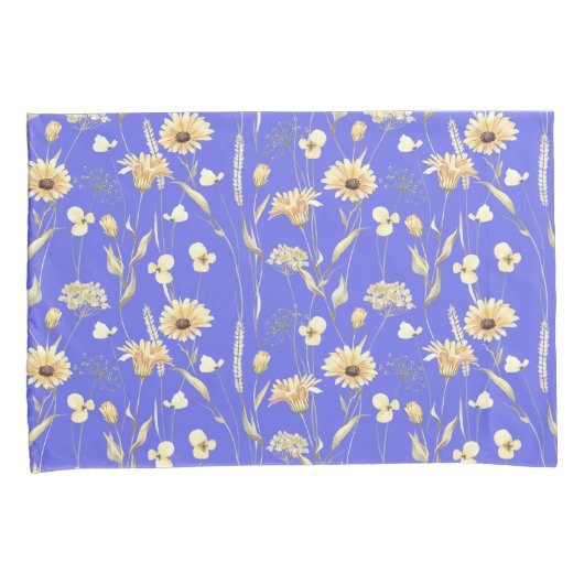 メドウコテージカントリープリントブルーピローケース 枕カバー (正面右)