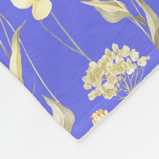 メドウコテージカントリープリントブルー フリースブランケット (角)