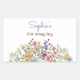 メドウズカラフル花アダルト誕生日 長方形シール