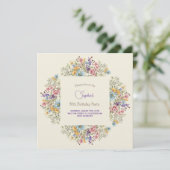 メドウズカラフル花誕生日招待 招待状 (スタンド正面)