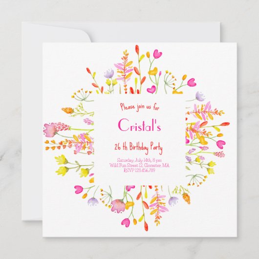 メドウズフラワーズアダルト誕生日招待 (正面)