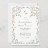 メドウパステルフランスのバラ結婚フローラのQRコード 招待状 (正面)