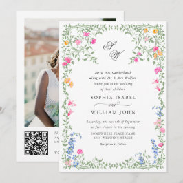 メドウパステルフランスのバラ結婚フローラのQRコード 招待状